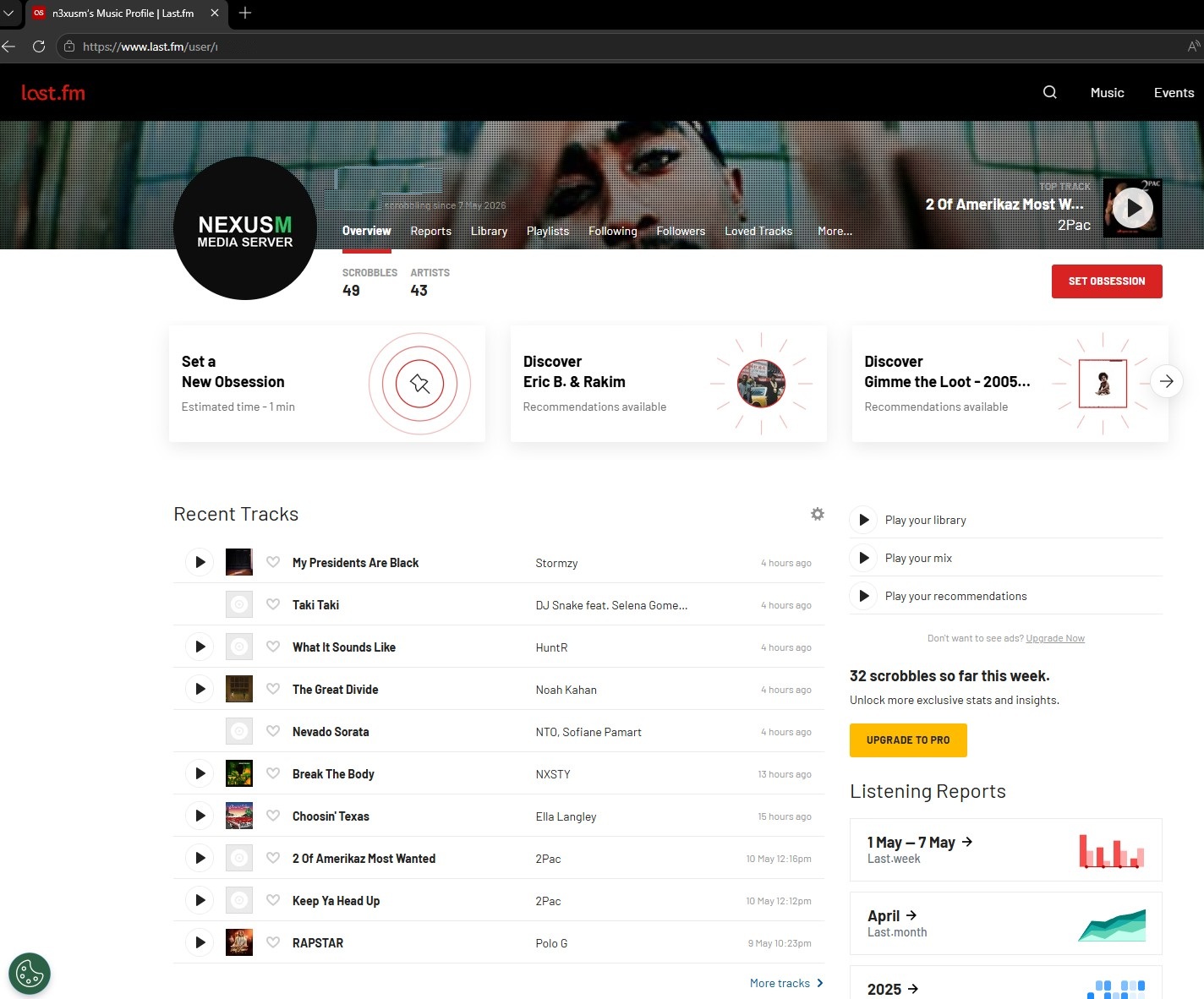 NexusM Last.fm music scrobbling profile