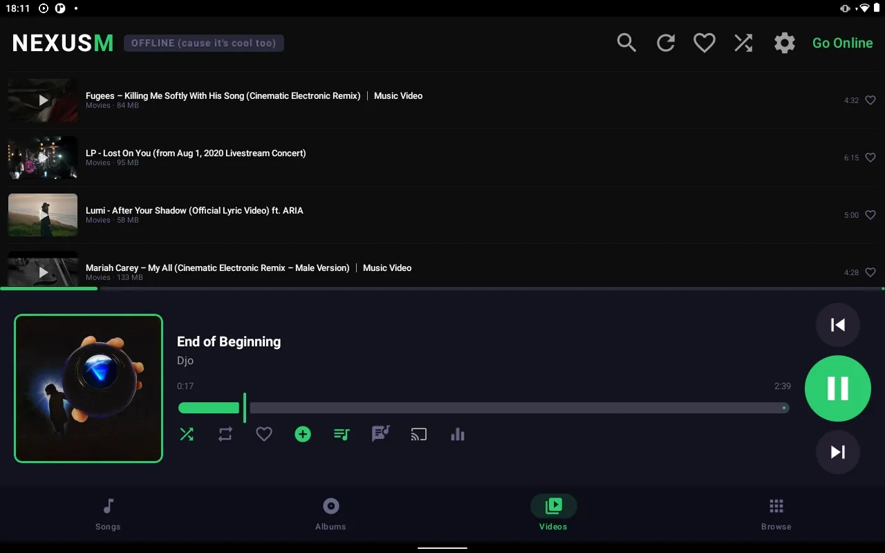 NexusM Android app playing music offline, without a server connection