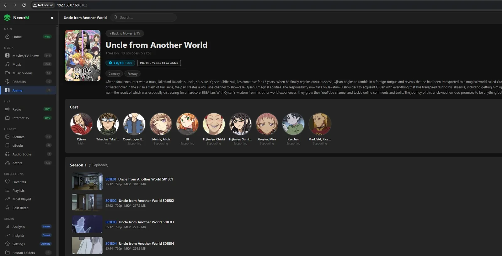 NexusM anime library with MyAnimeList metadata