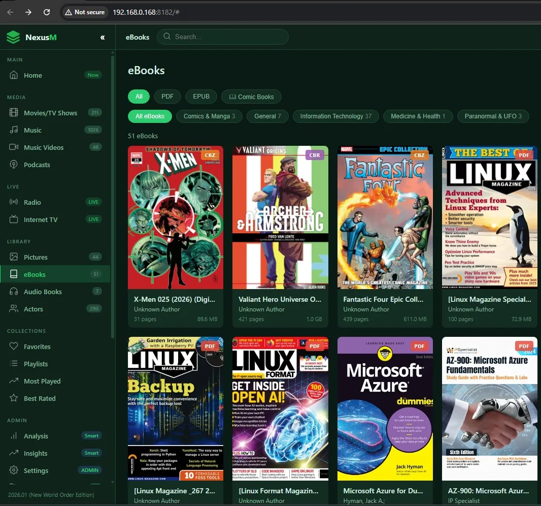 NexusM eBook-Bibliothek mit PDF- und ePUB-Covern